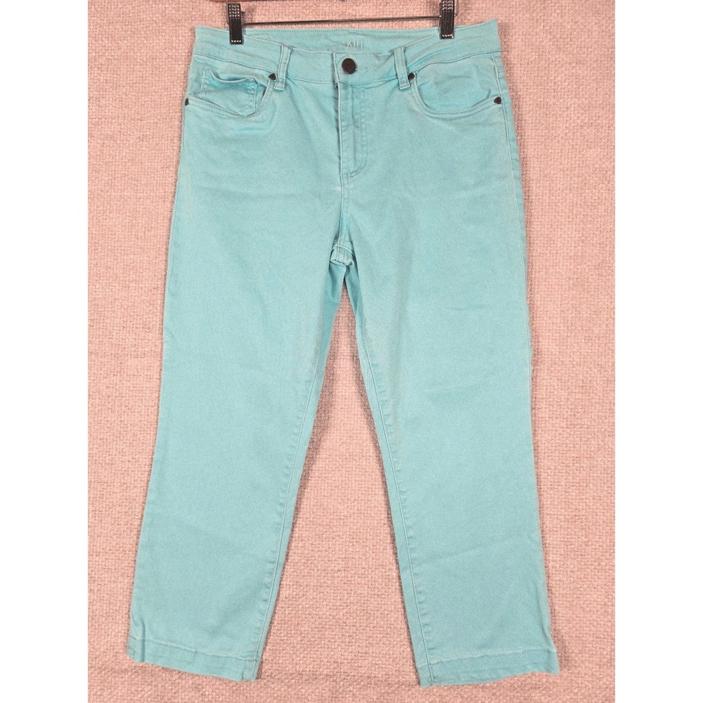 Kut from the Kloth Women Sz 10‎ Aqua Seafoam Green Crop Straight Leg Pants